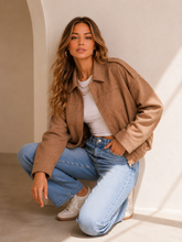 Load image into Gallery viewer, Suede Gather Hem Bomber Jacket