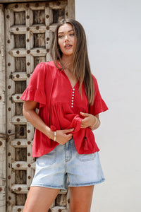 Chloe linen ruffle top