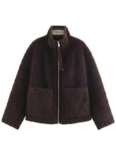Load image into Gallery viewer, Teddy and faux leather zip jacket