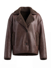 Load image into Gallery viewer, Faux Leather Sherpa Lined Jacket