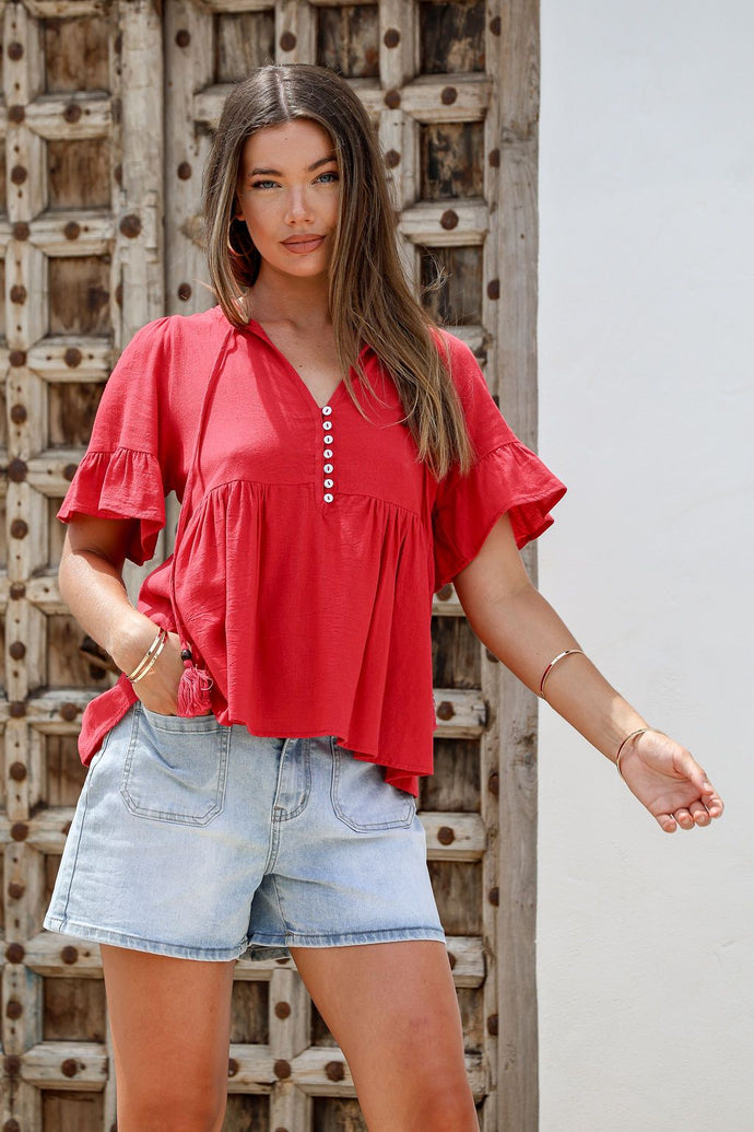 Chloe linen ruffle top