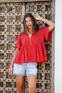 Chloe linen ruffle top