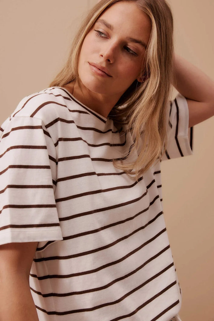 Stevie Slouch Choc Stripe Tee