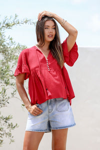 Chloe linen ruffle top