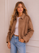 Load image into Gallery viewer, Suede Gather Hem Bomber Jacket