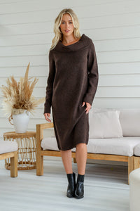 Cowl neck knitted dress