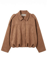 Load image into Gallery viewer, Suede Gather Hem Bomber Jacket