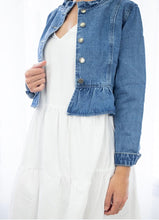 Load image into Gallery viewer, Daisy cropped ruffle denim jacket