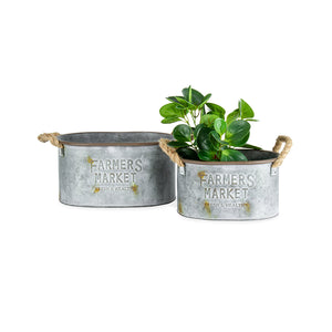 Metal Farmers Market oval tub with rope handles