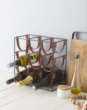 Load image into Gallery viewer, Leather 9 bottle wine rack
