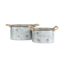 Load image into Gallery viewer, Metal Farmers Market oval tub with rope handles